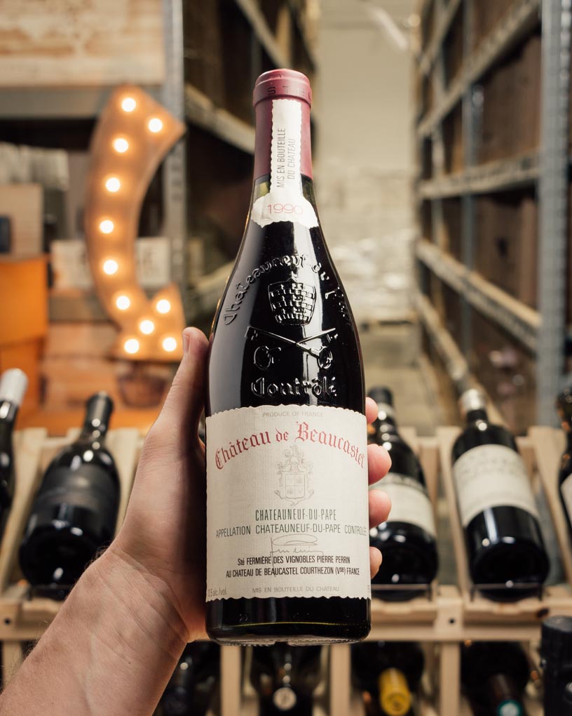 Chateau de Beaucastel Chateauneuf-du-Pape wine bottle in cellar